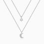 Mini Crescent Moon and Star Diamond Layered Necklace - Silver