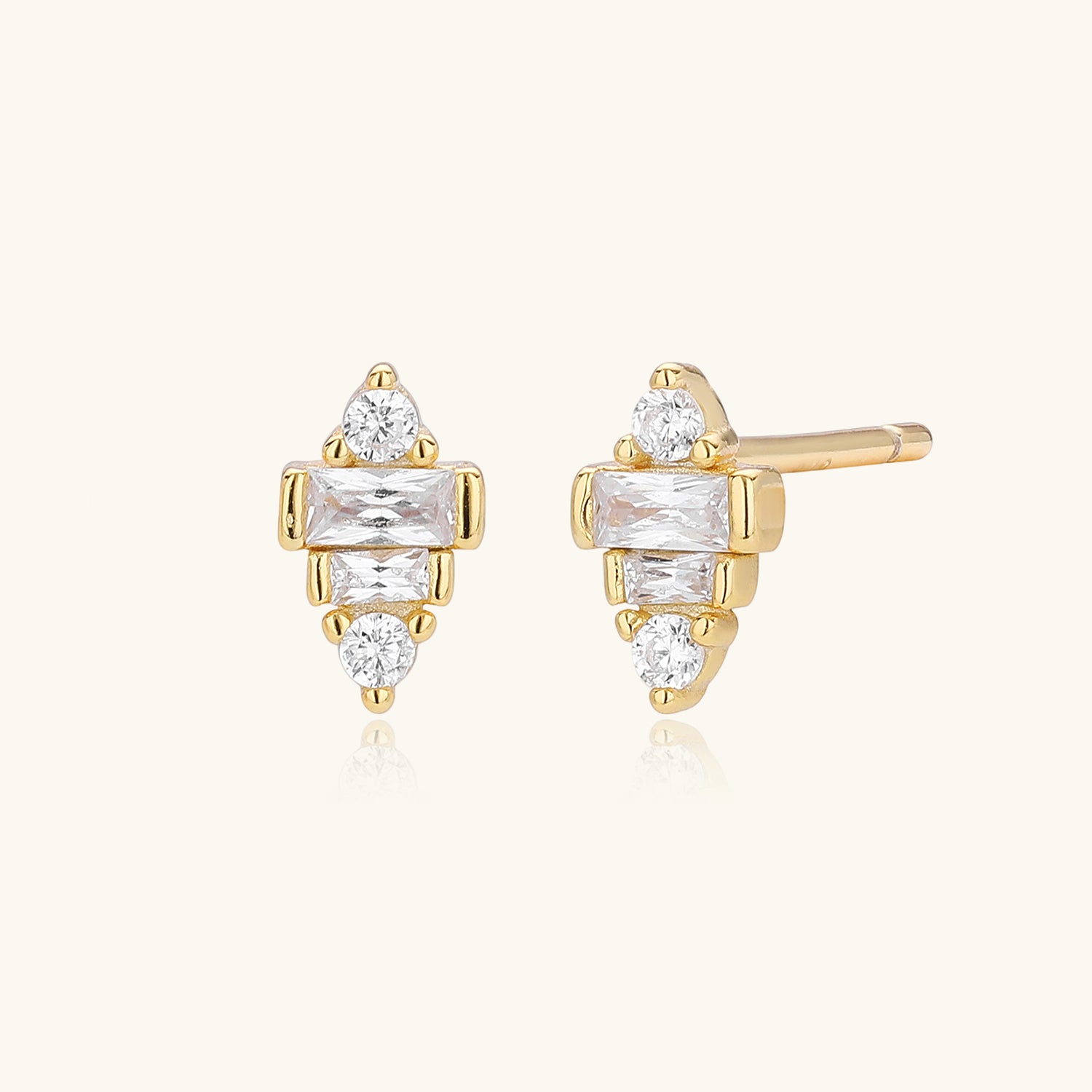 Mini Diamond Croissant Stud Earrings - Gold