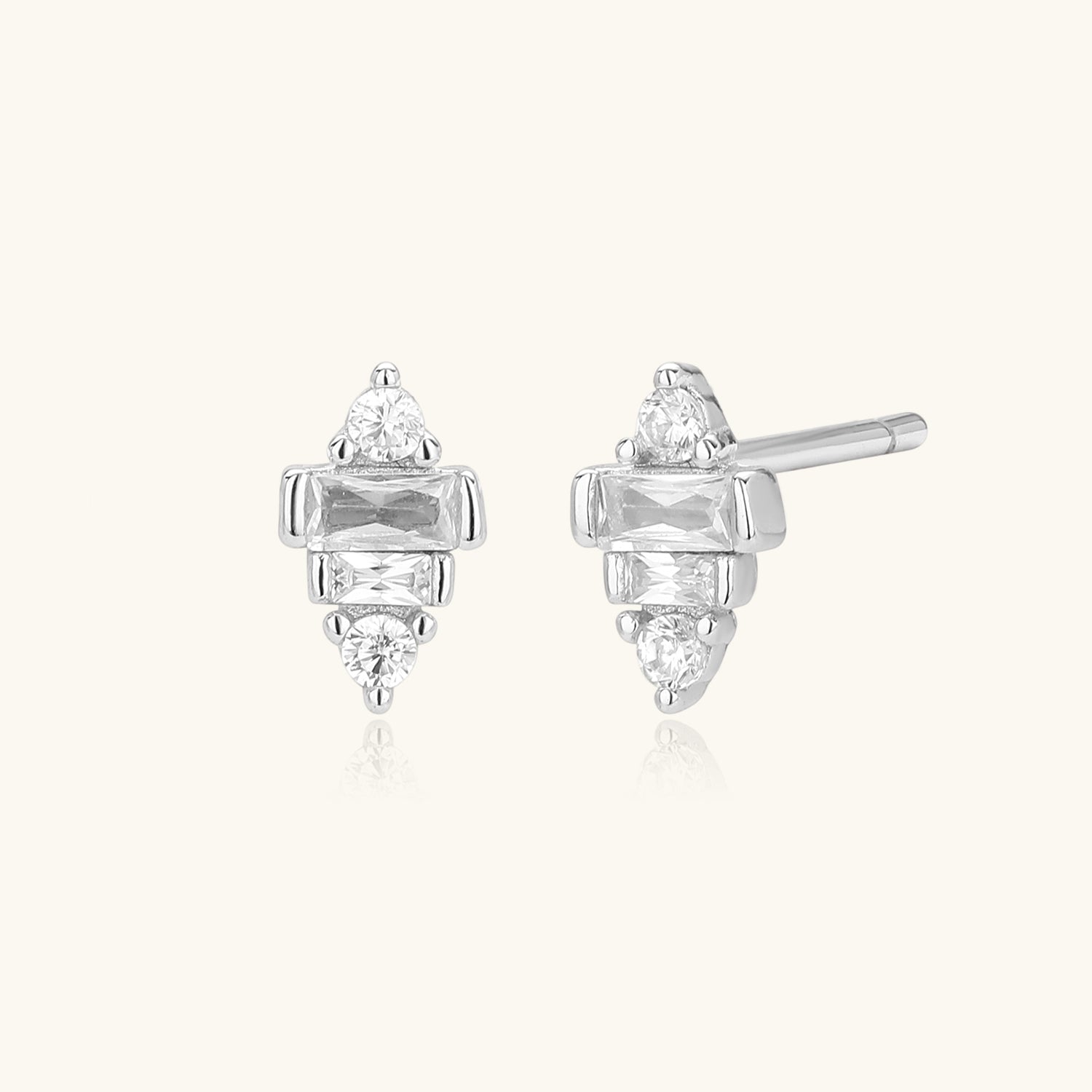 Mini Diamond Croissant Stud Earrings - Silver