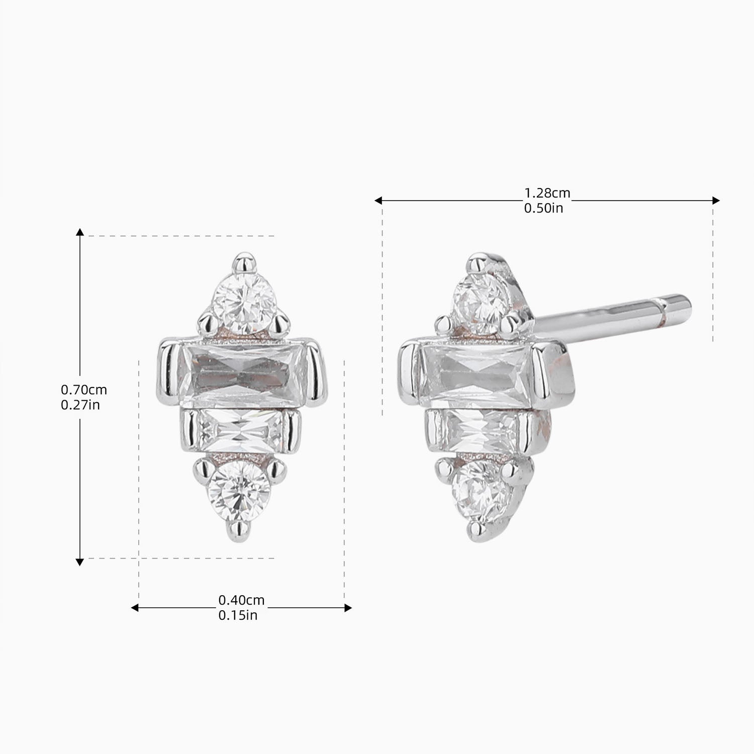 Mini Diamond Croissant Stud Earrings - Silver