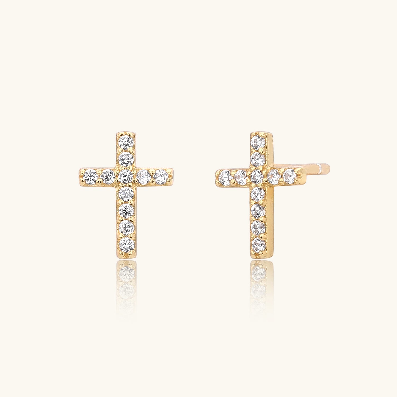 Mini Diamond Cross Stud Earrings - Gold