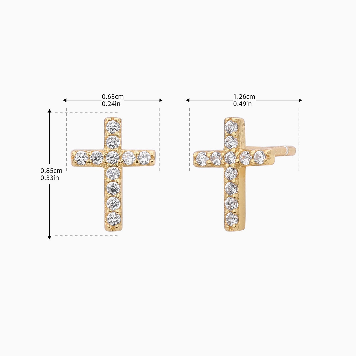 Mini Diamond Cross Stud Earrings - Gold