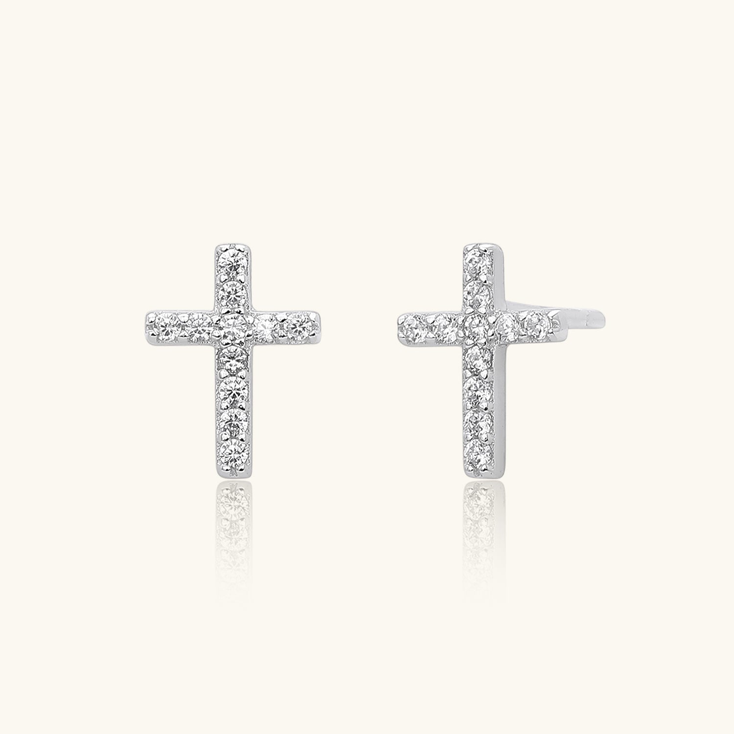Mini Diamond Cross Stud Earrings - Silver