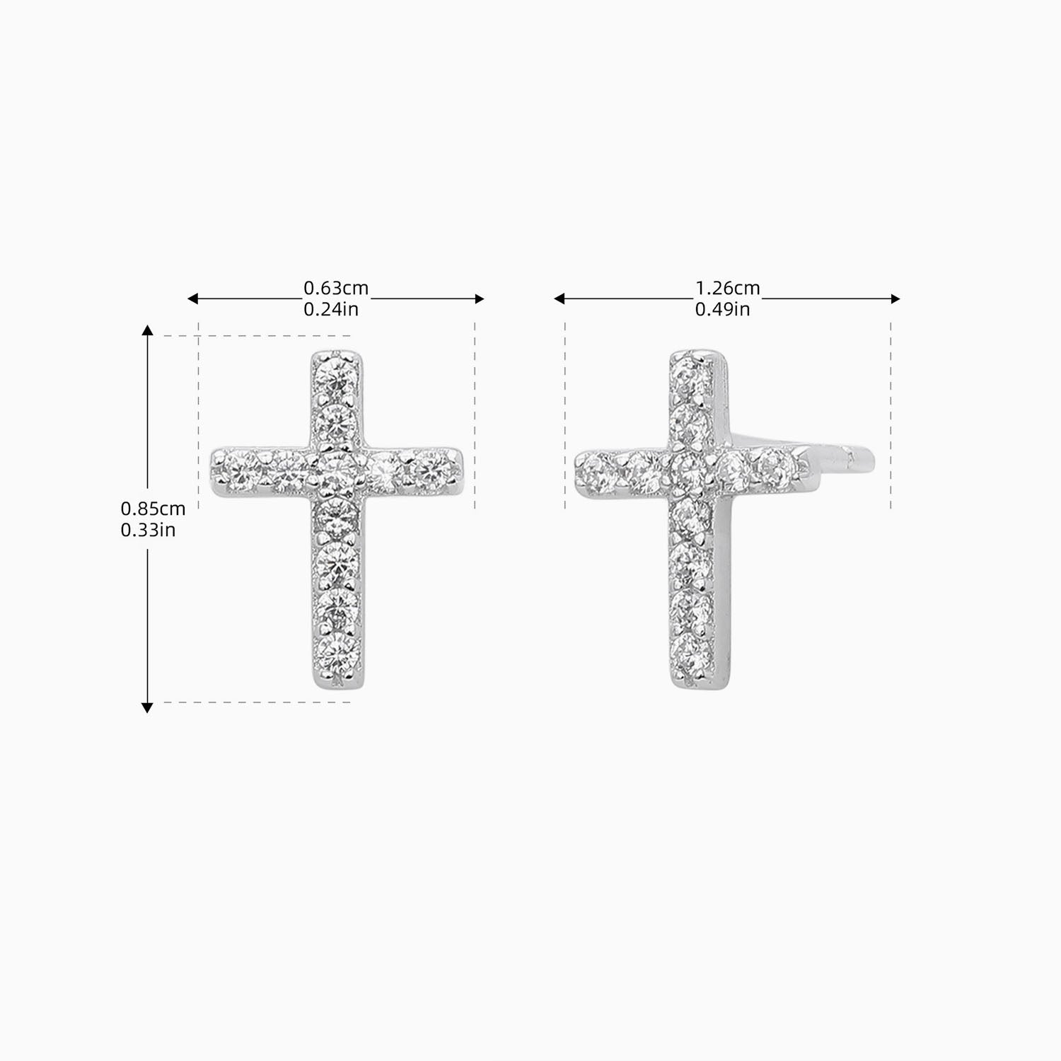 Mini Diamond Cross Stud Earrings - Silver