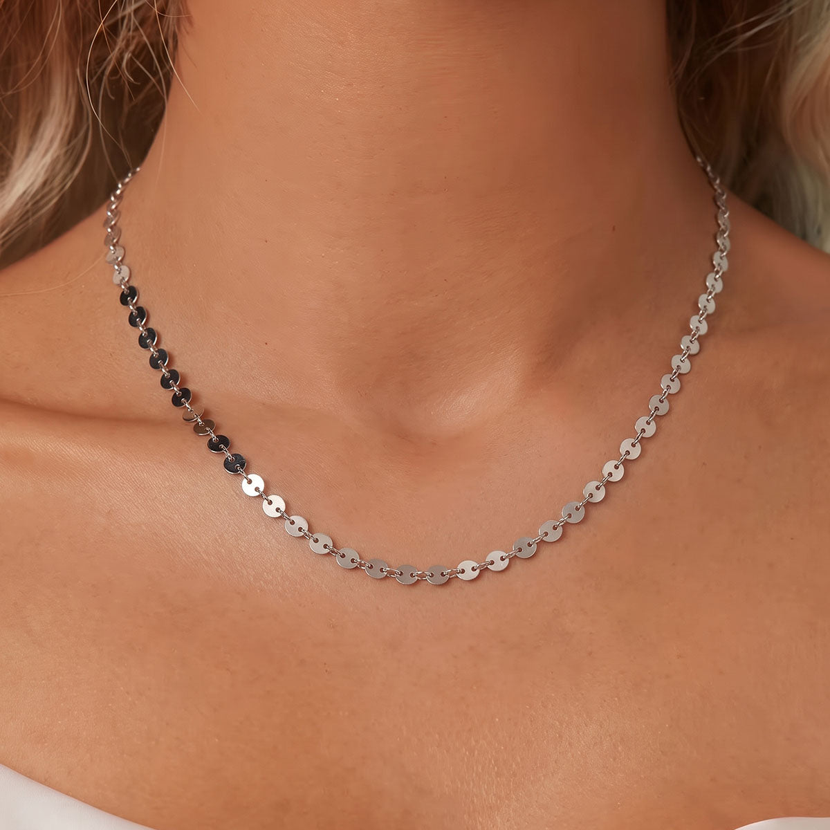 Mini Disc Chain Necklace - Silver
