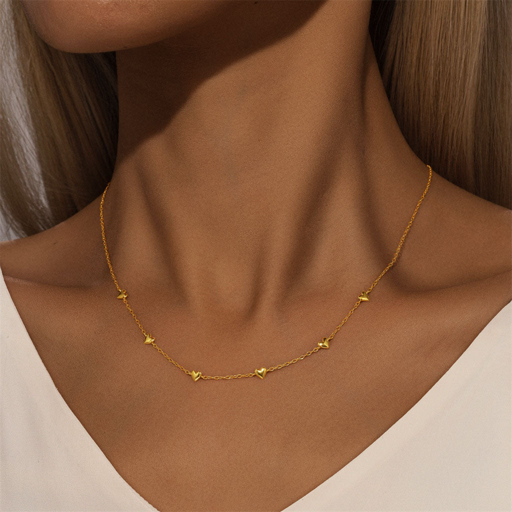Mini Heart Station Necklace - Gold