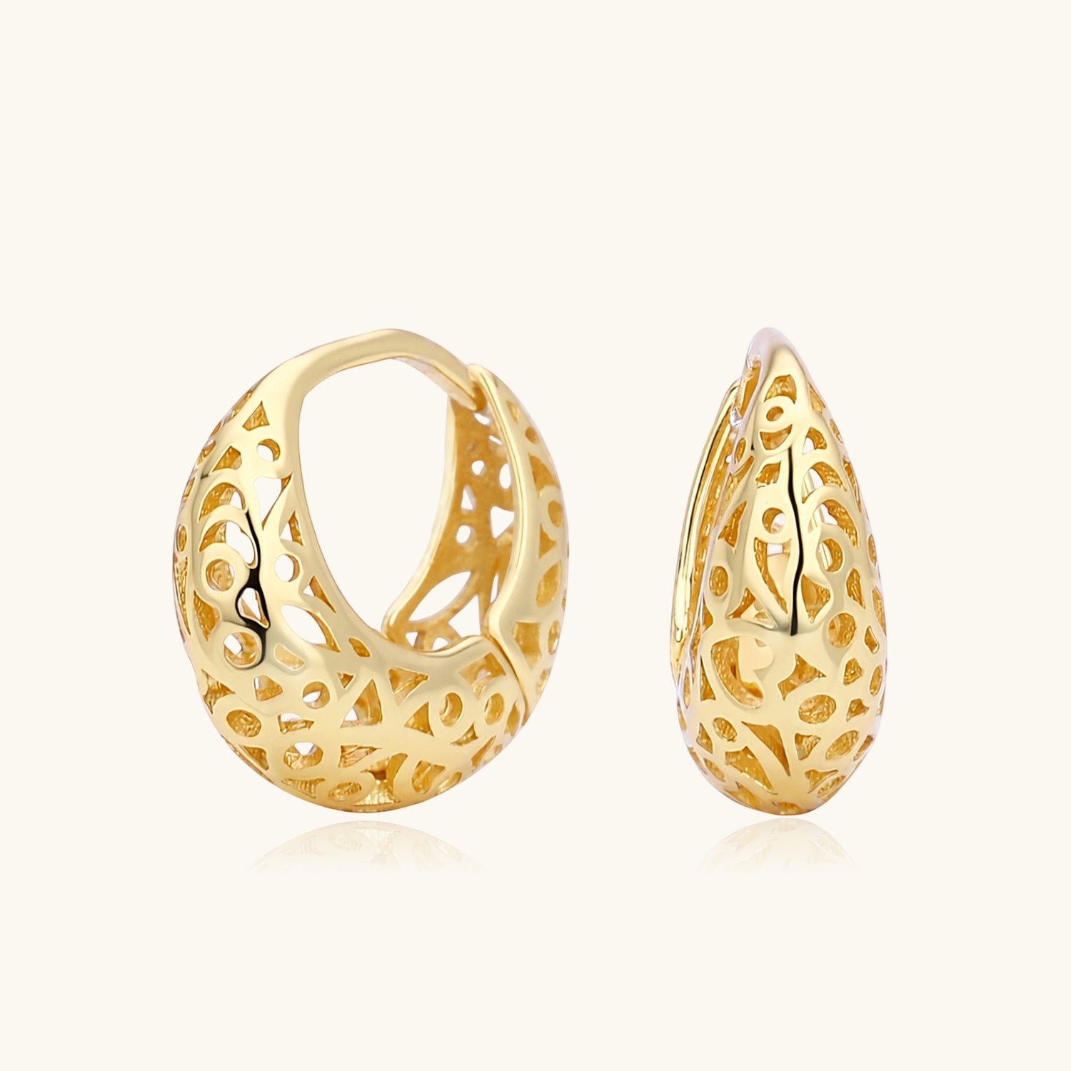 Mini Openwork Dome Huggie Hoop Earrings - Gold