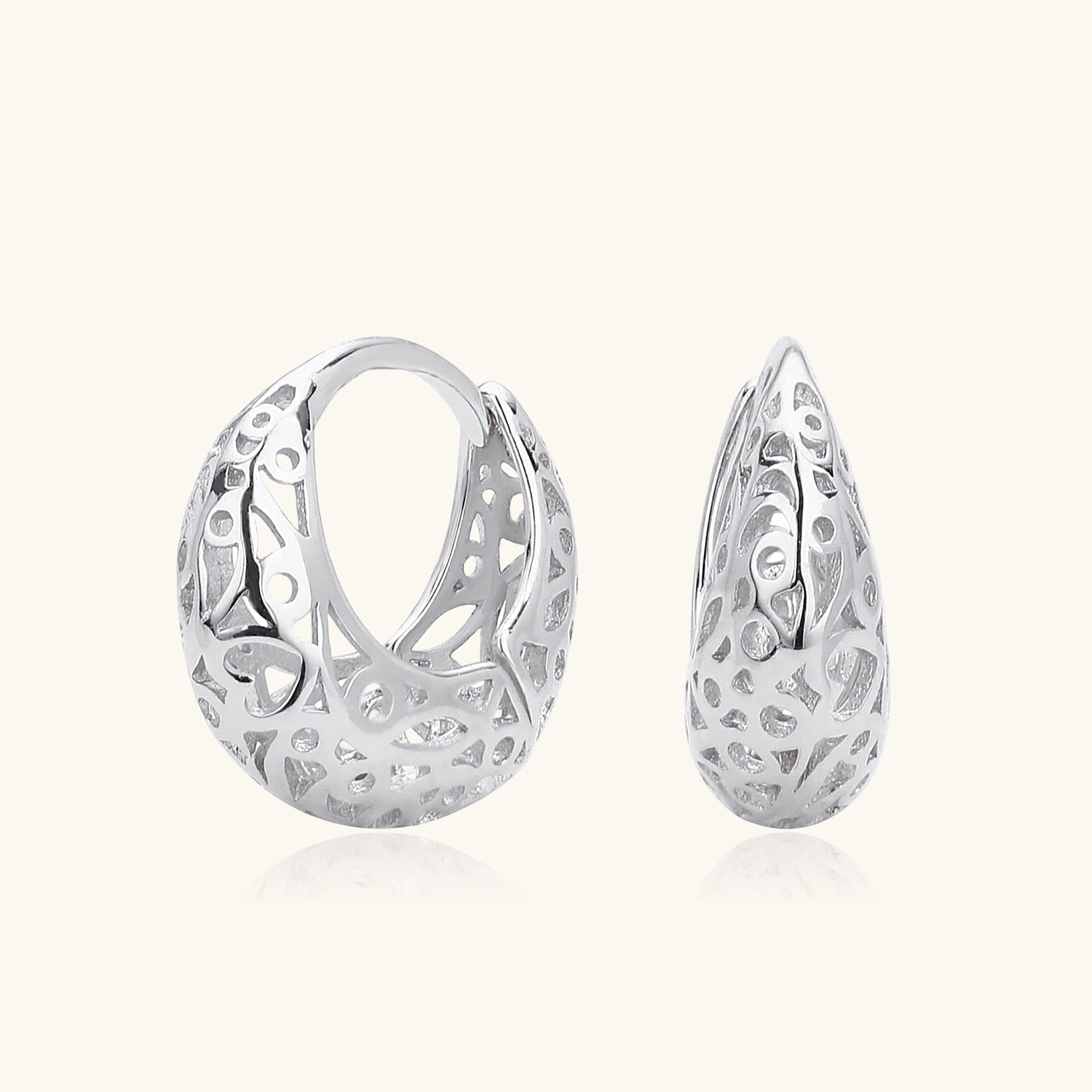 Mini Openwork Dome Huggie Hoop Earrings - Silver