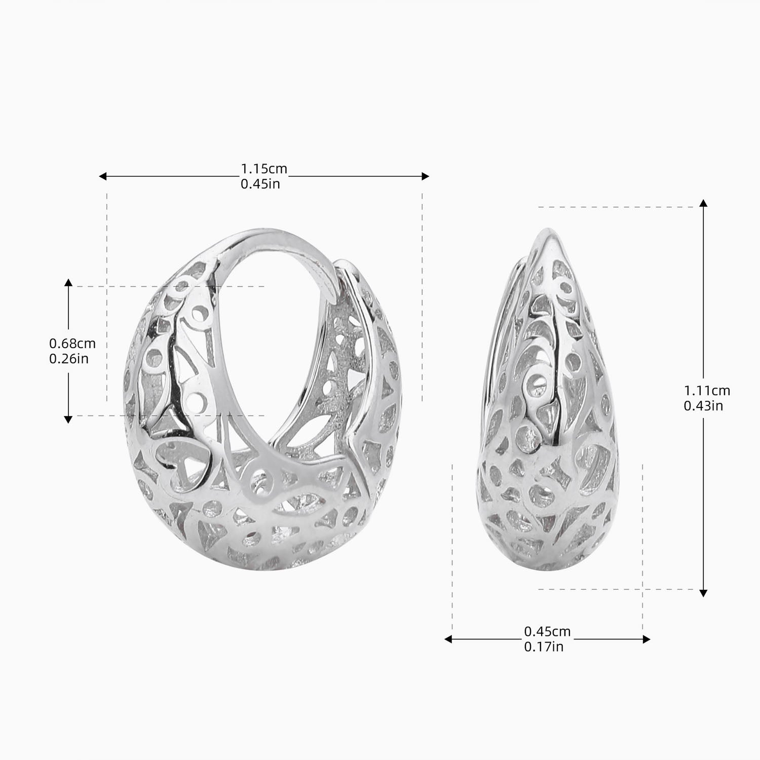 Mini Openwork Dome Huggie Hoop Earrings - Silver