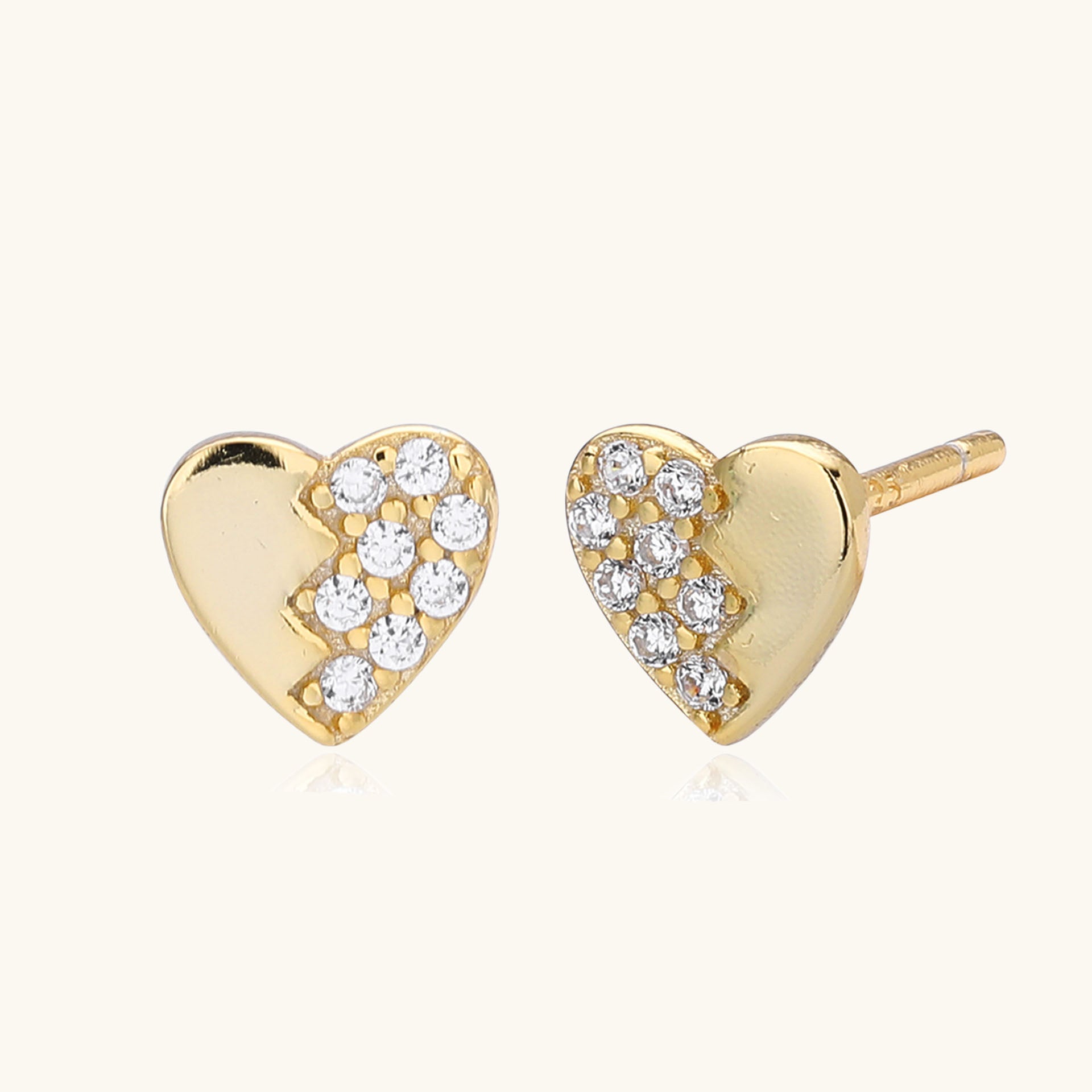 Mini Pave Heart Stud Earrings - Gold