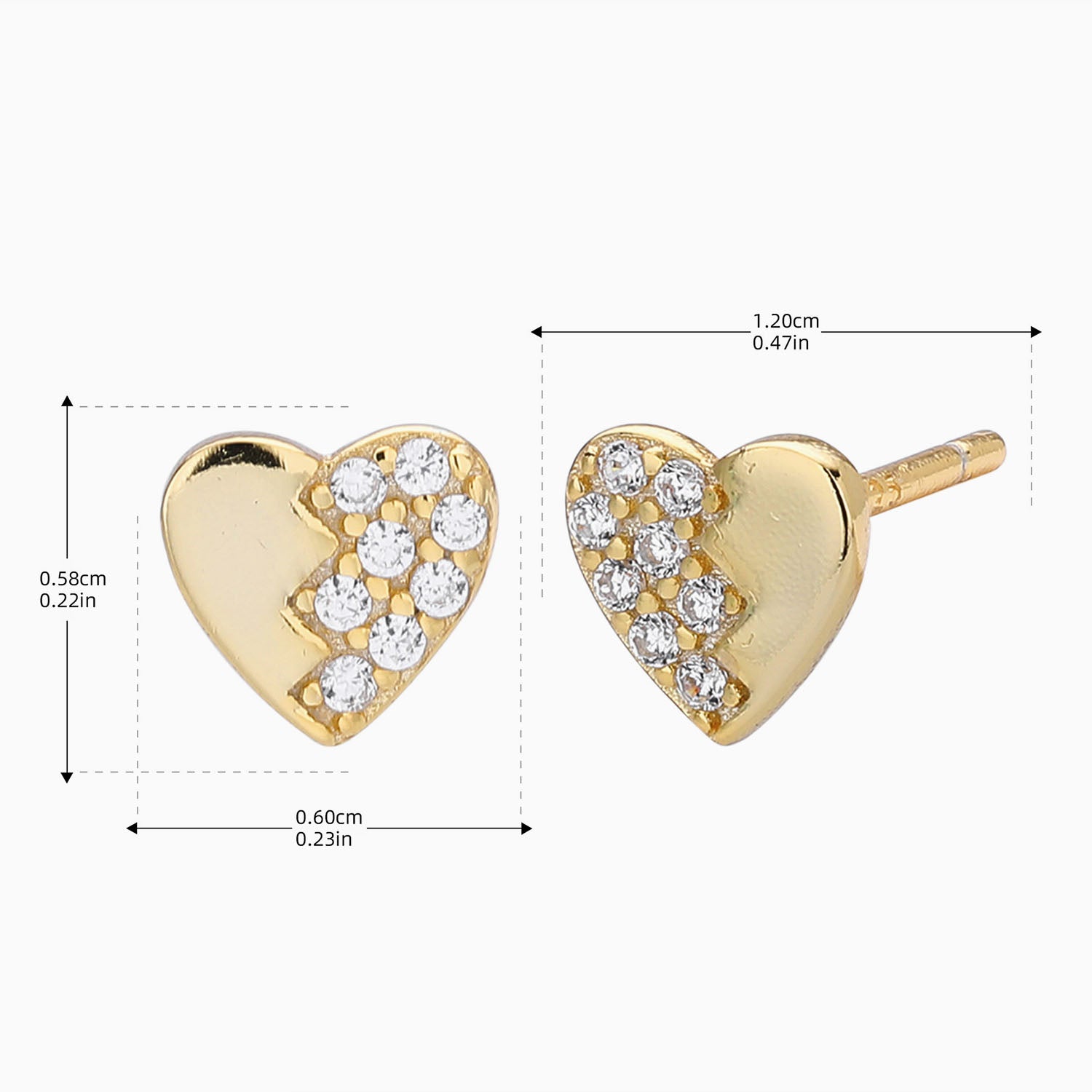Mini Pave Heart Stud Earrings - Gold