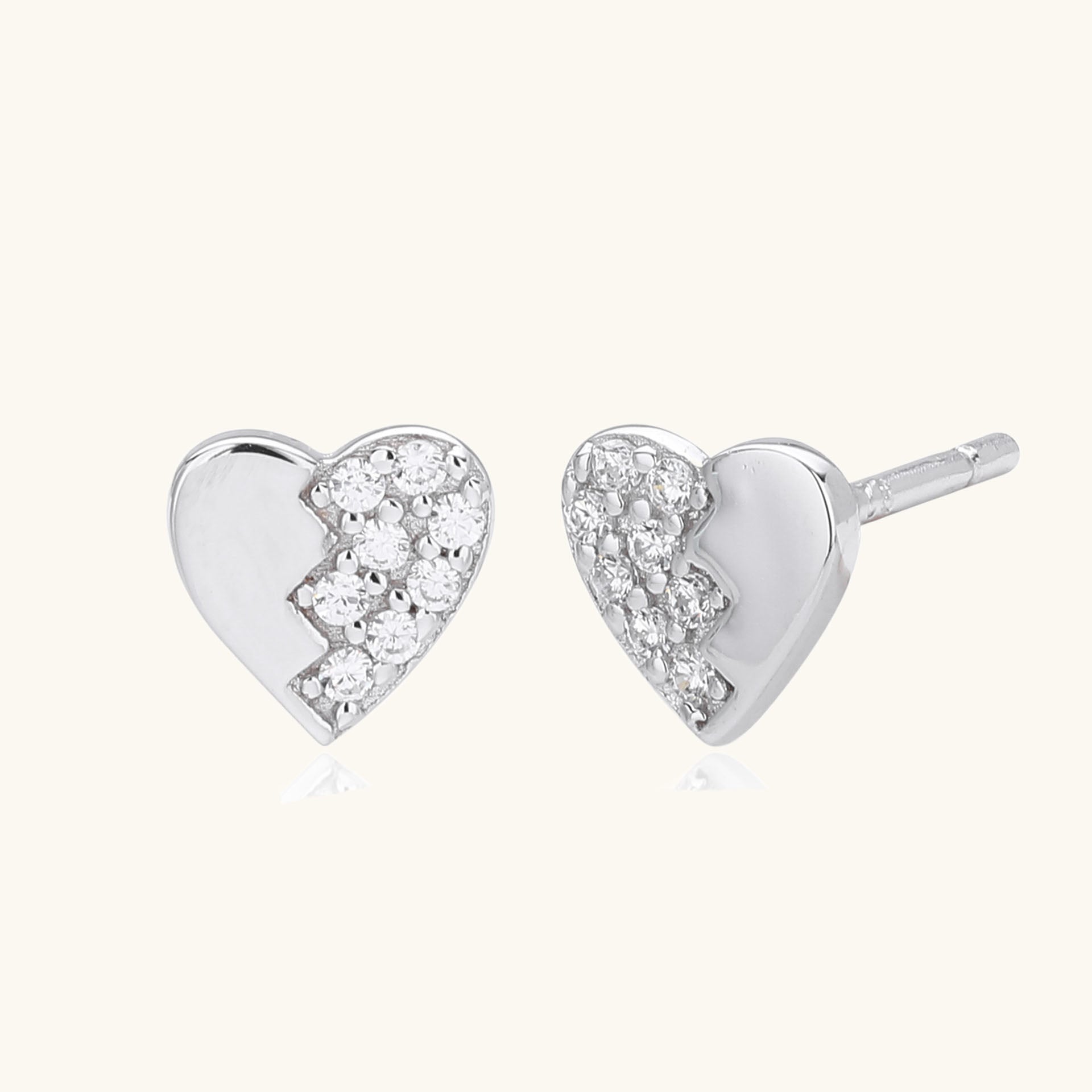 Mini Pave Heart Stud Earrings - Silver