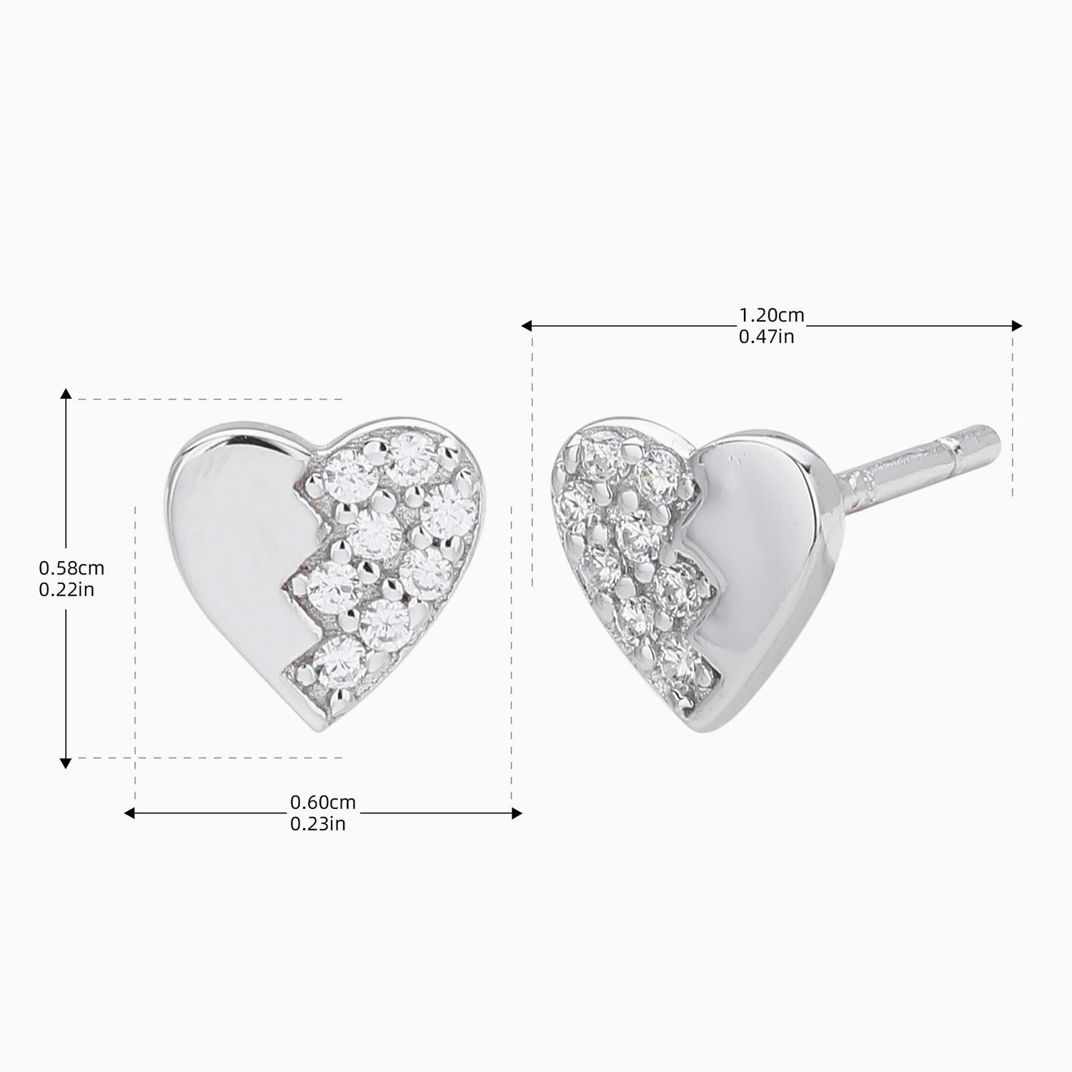 Mini Pave Heart Stud Earrings - Silver