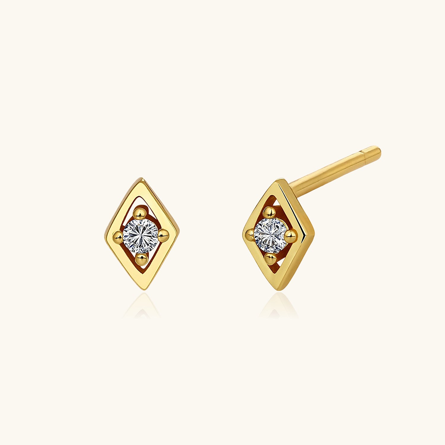 Mini Rhombus Diamond Stud Earrings - Gold