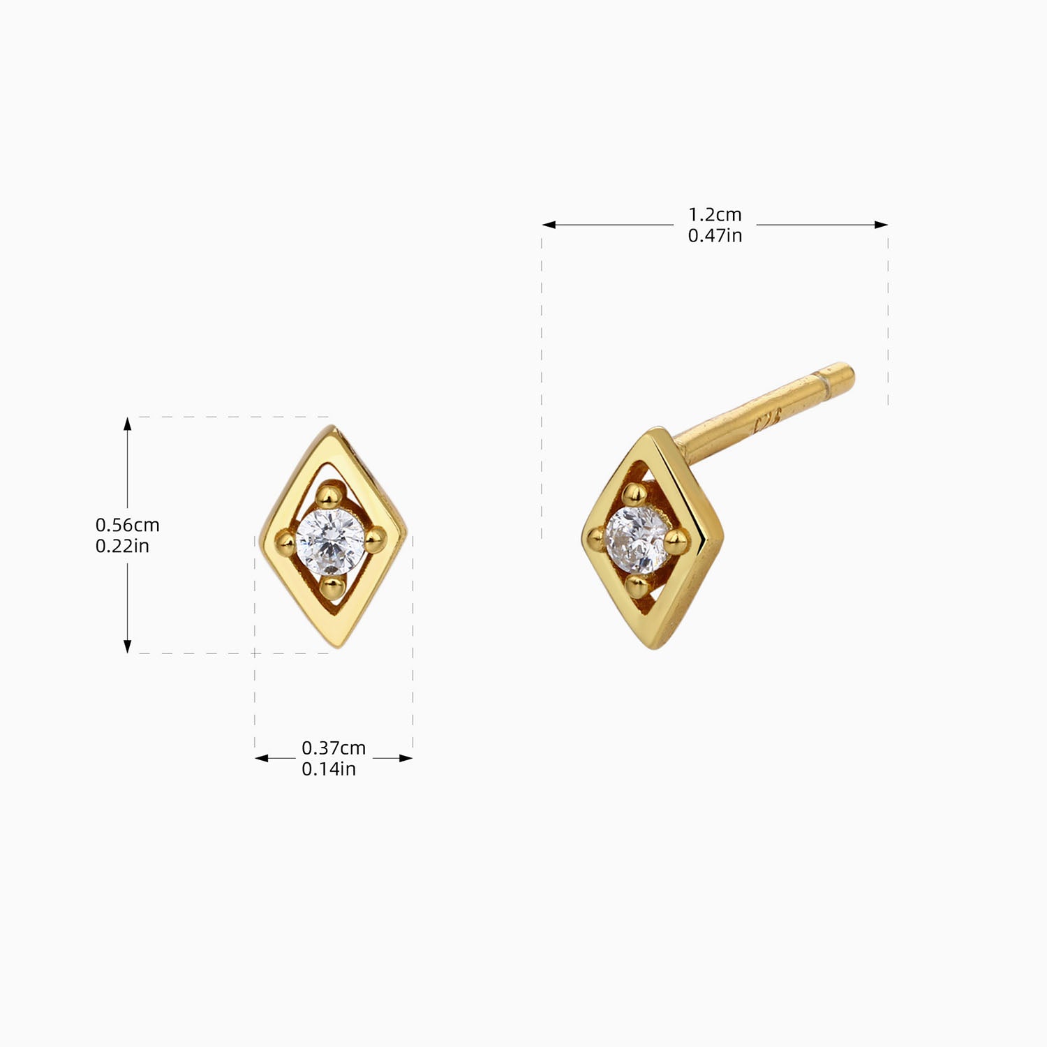 Mini Rhombus Diamond Stud Earrings - Gold