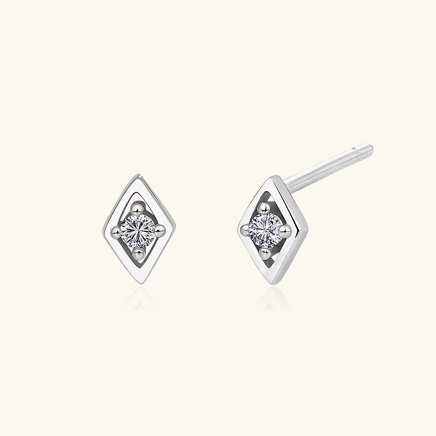 Mini Rhombus Diamond Stud Earrings - Silver