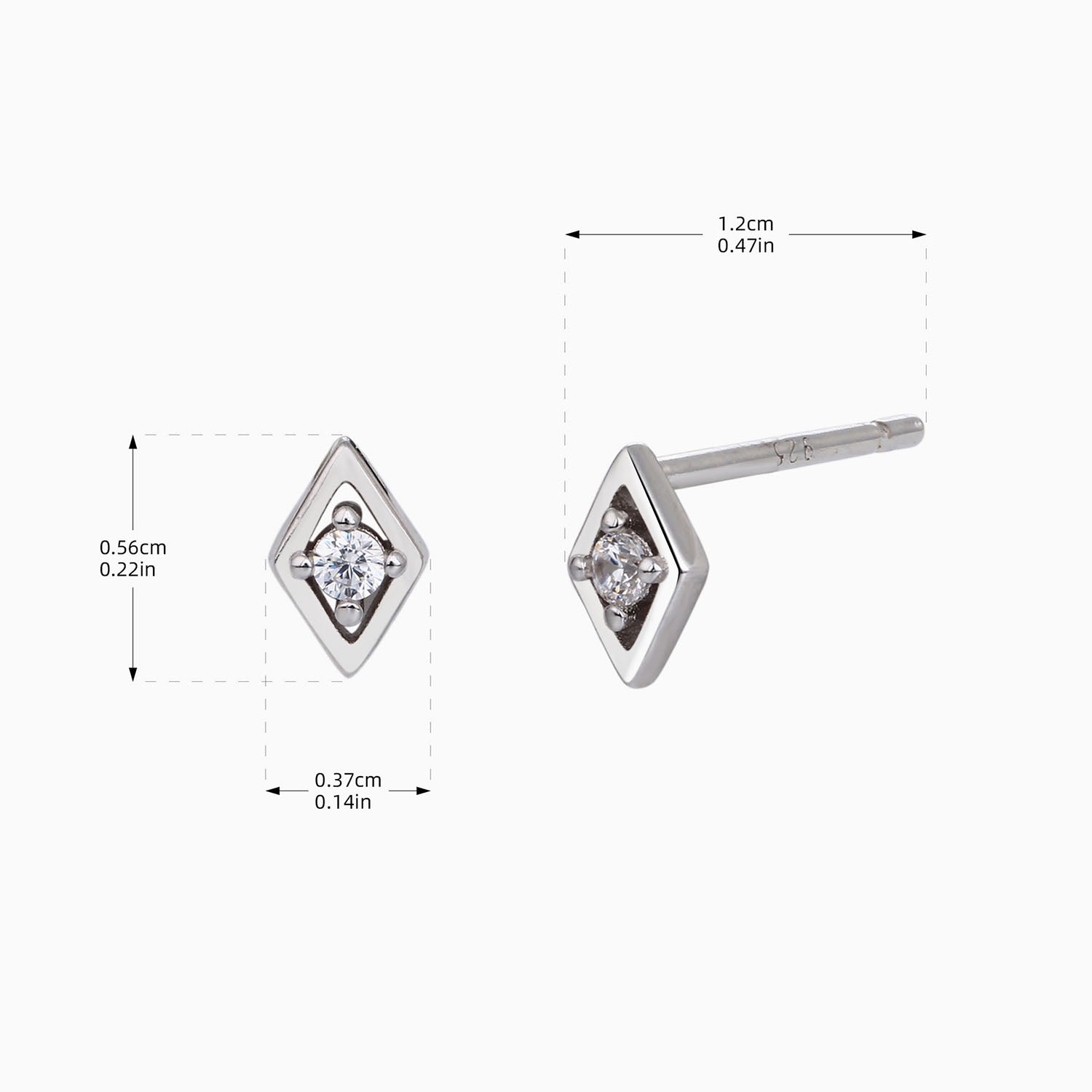 Mini Rhombus Diamond Stud Earrings - Silver