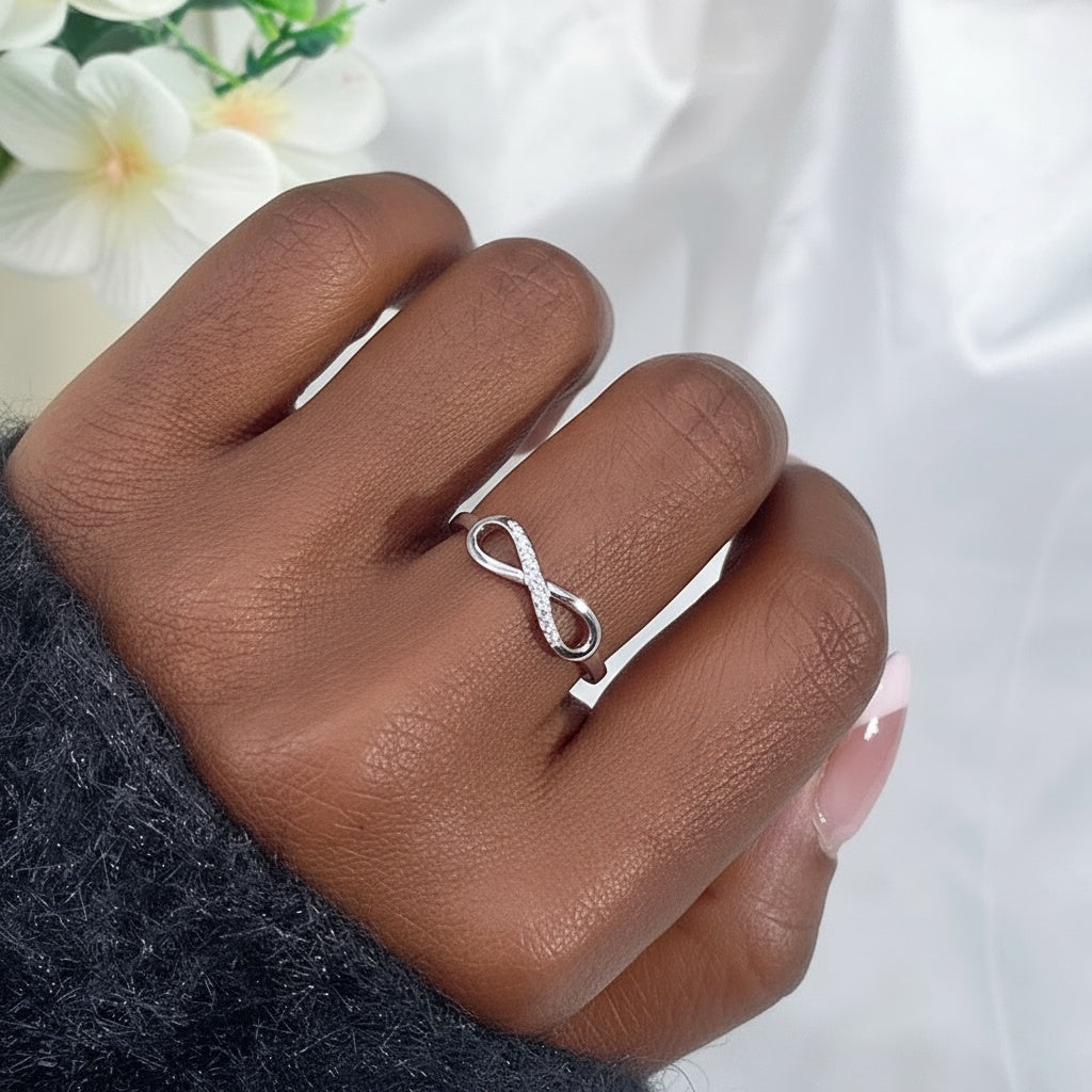 Minimalist Diamond Infinity Ring - Silver