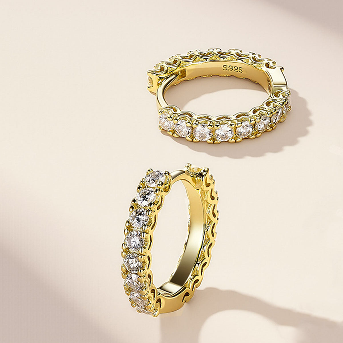 Minimalist Eternity Moissanite Hoop Earrings - Gold