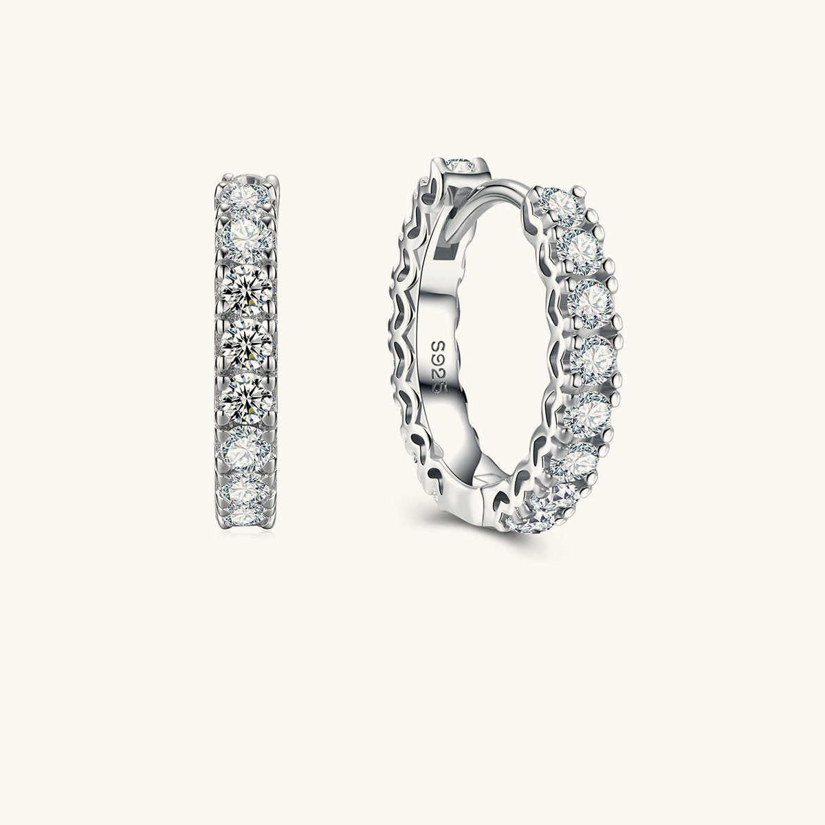 Minimalist Eternity Moissanite Hoop Earrings - Silver