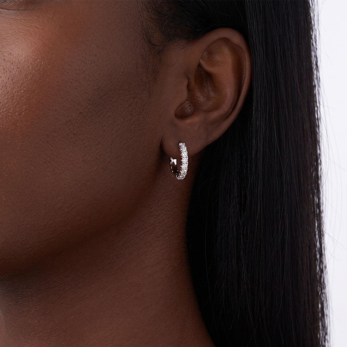 Minimalist Eternity Moissanite Hoop Earrings - Silver