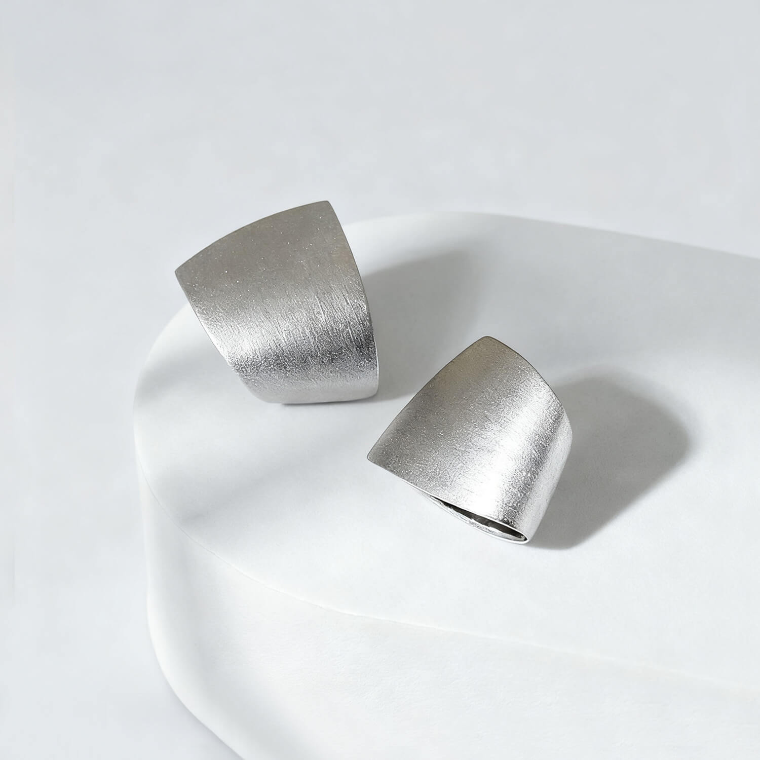 Minimalist Geometric Brushed Texture Earrings - Silver