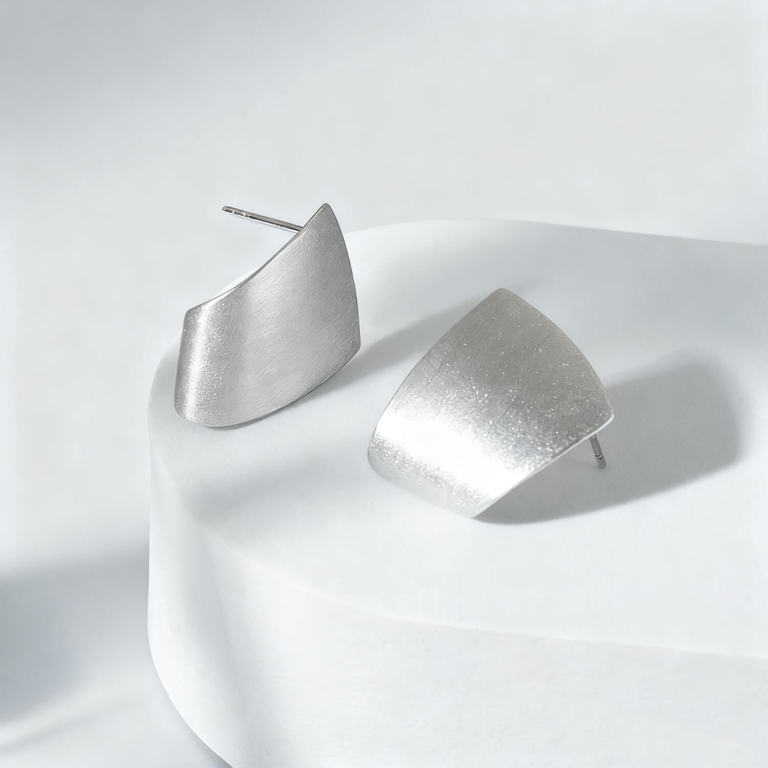 Minimalist Geometric Brushed Texture Earrings - Silver