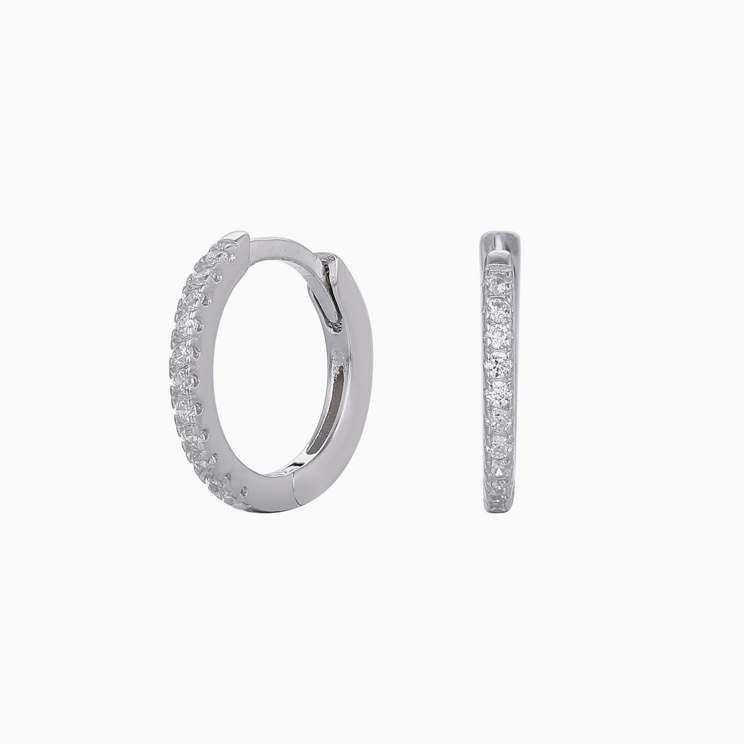Minimalist Half Eternity Huggie Hoop Earrings - Silver