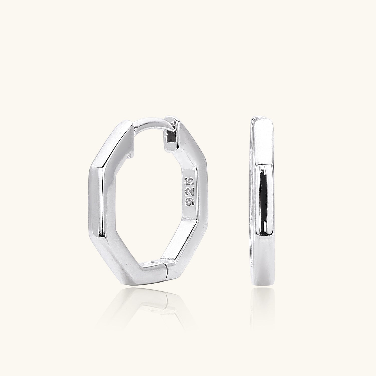 Minimalist Octagon Hoop Earrings - Silver
