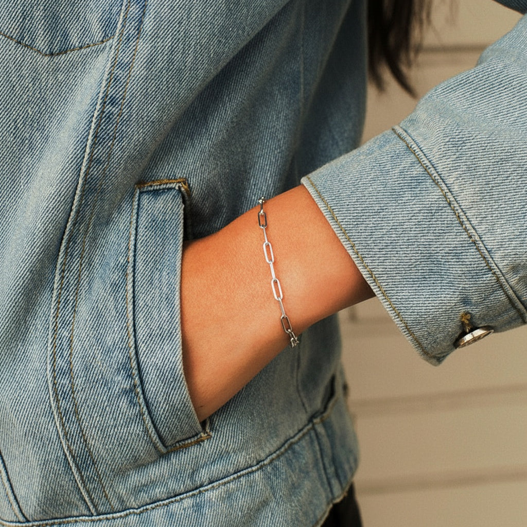 Minimalist Paperclip Chain Bracelet - Silver
