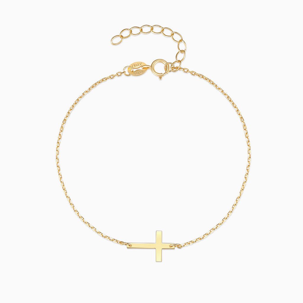 Minimalist Sideways Cross Bracelet - Gold