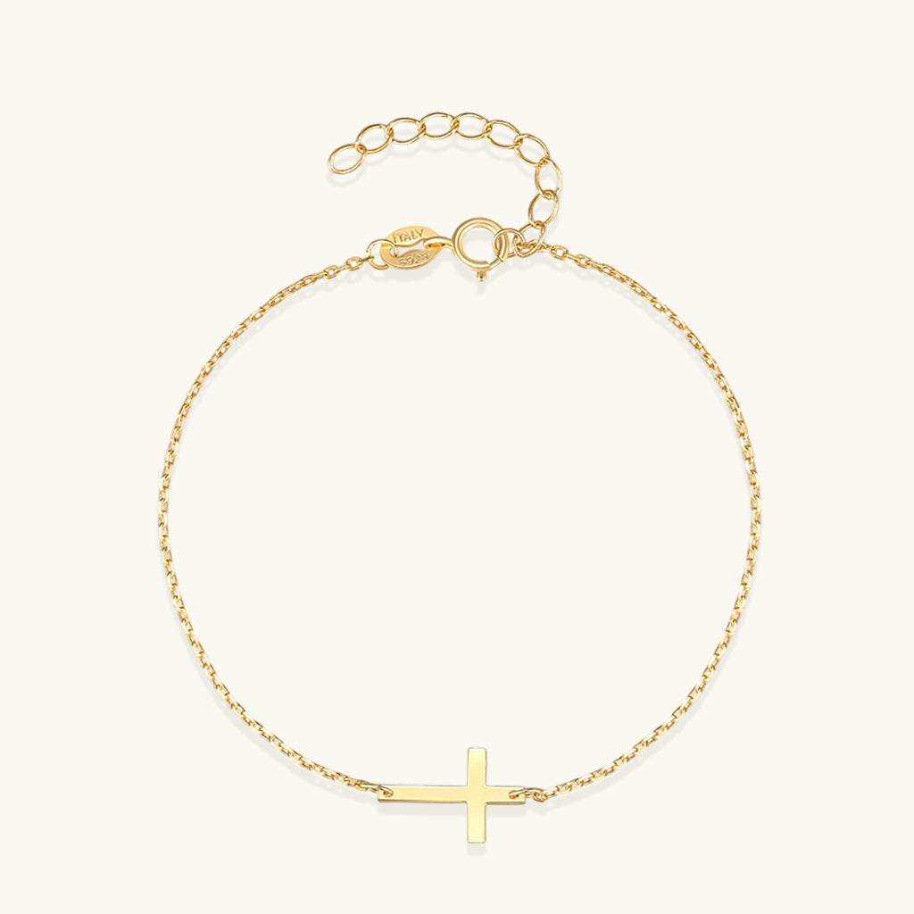 Minimalist Sideways Cross Bracelet - Gold