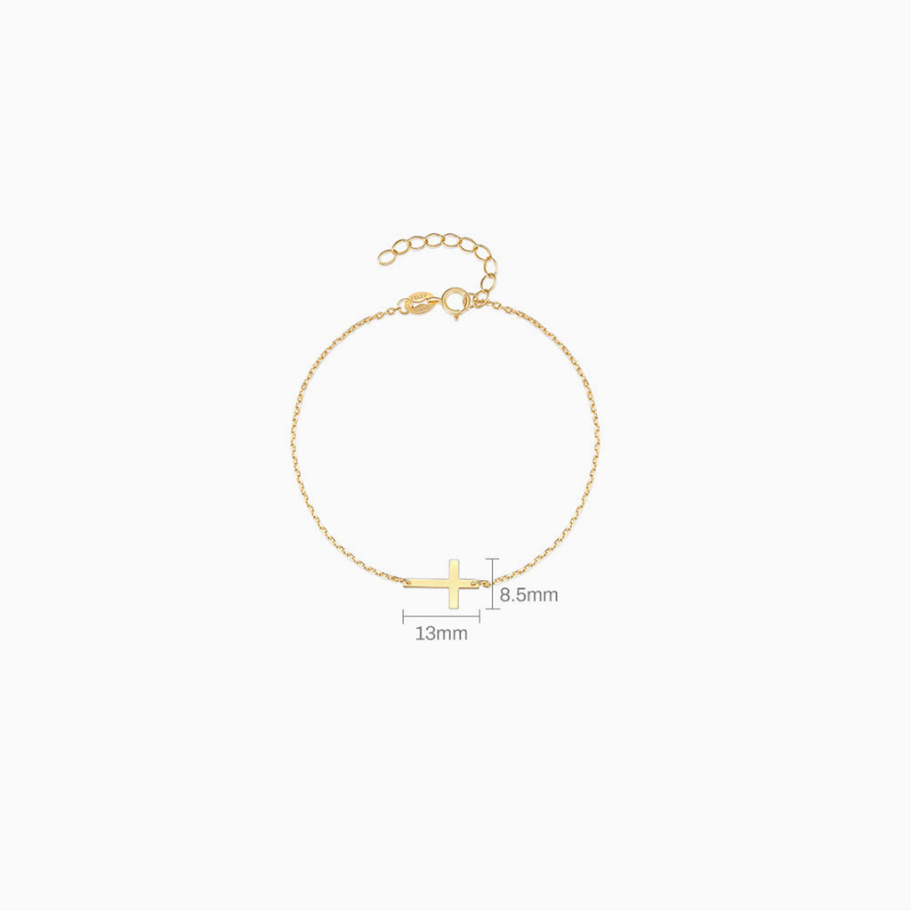 Minimalist Sideways Cross Bracelet - Gold