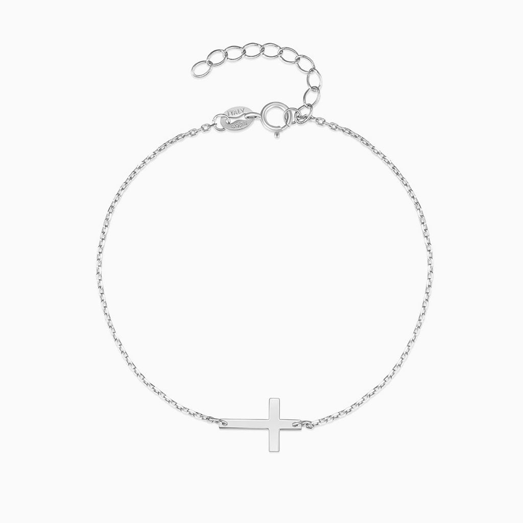 Minimalist Sideways Cross Bracelet - Silver