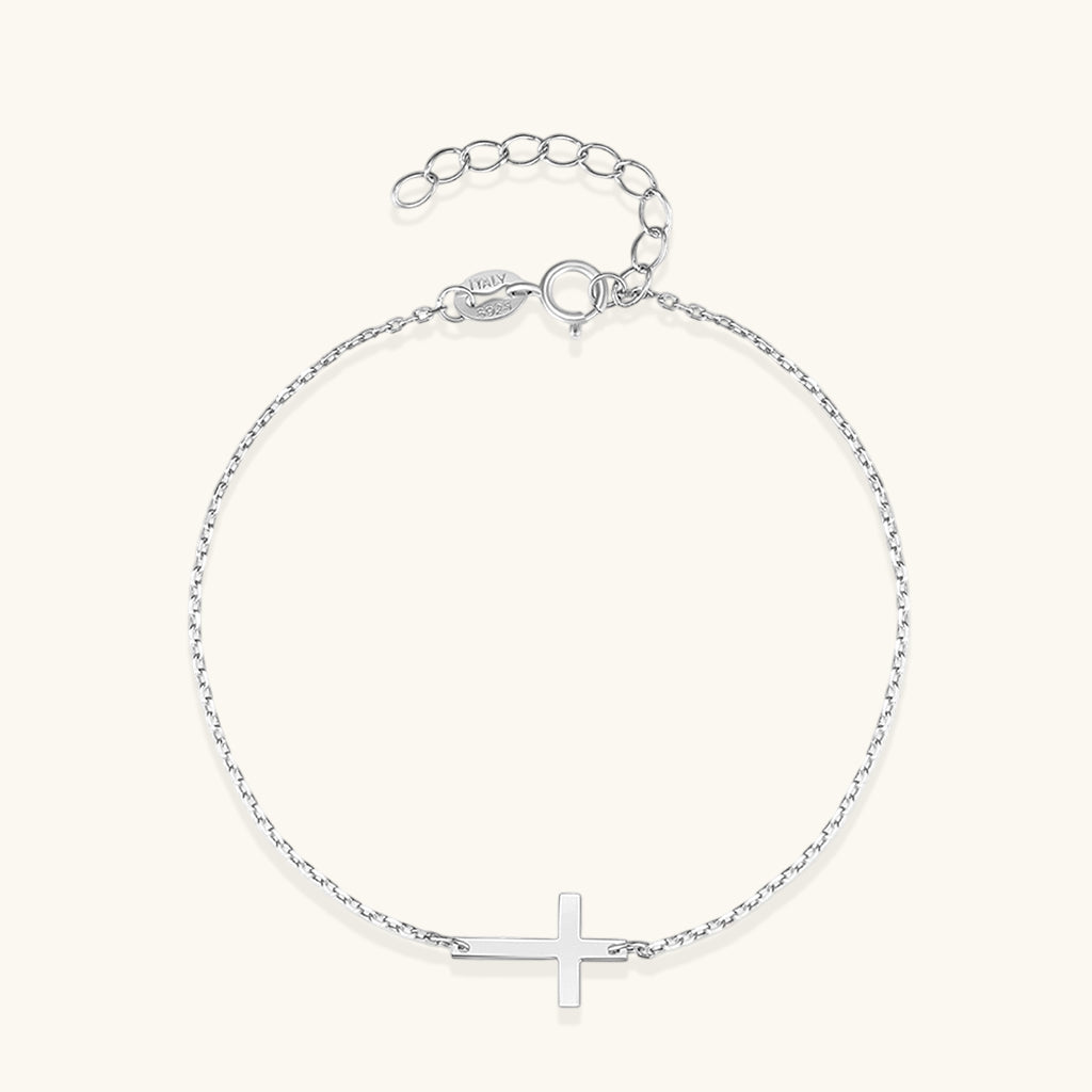 Minimalist Sideways Cross Bracelet - Silver