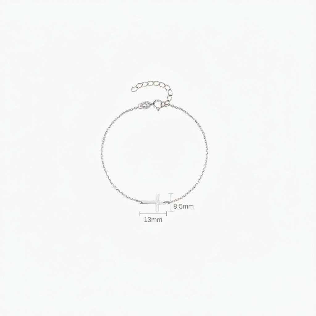 Minimalist Sideways Cross Bracelet - Silver
