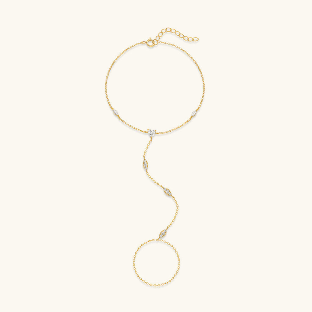 Mixed Cut Diamond Hand Chain Bracelet - Gold