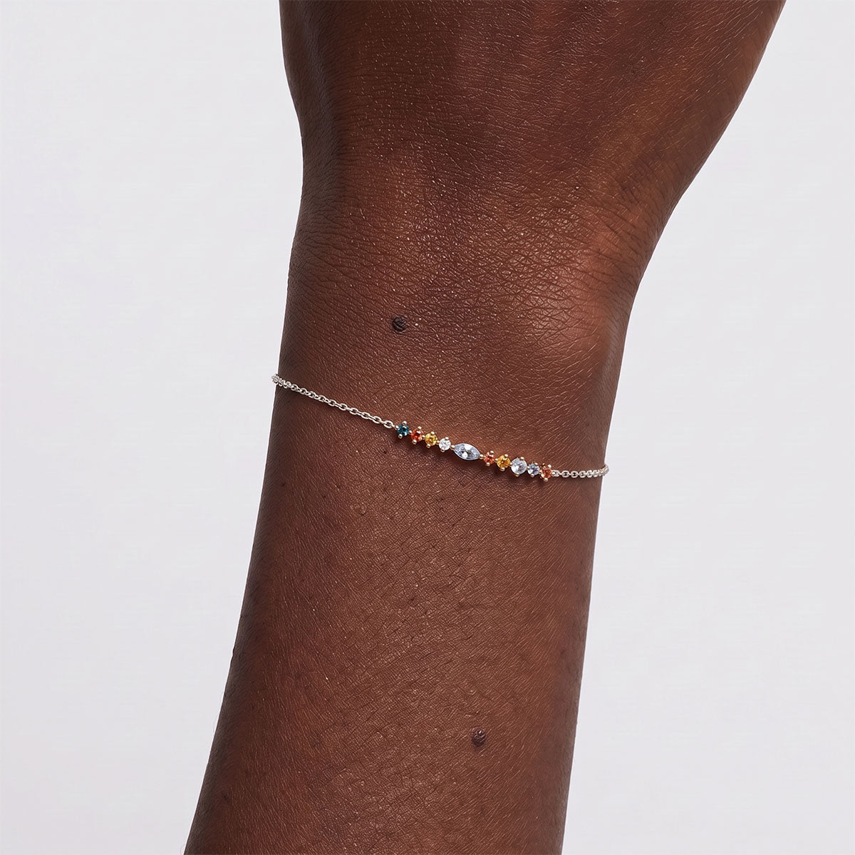 Mixed Cut Marquise Multicolor Stone Bracelet ‑ Silver