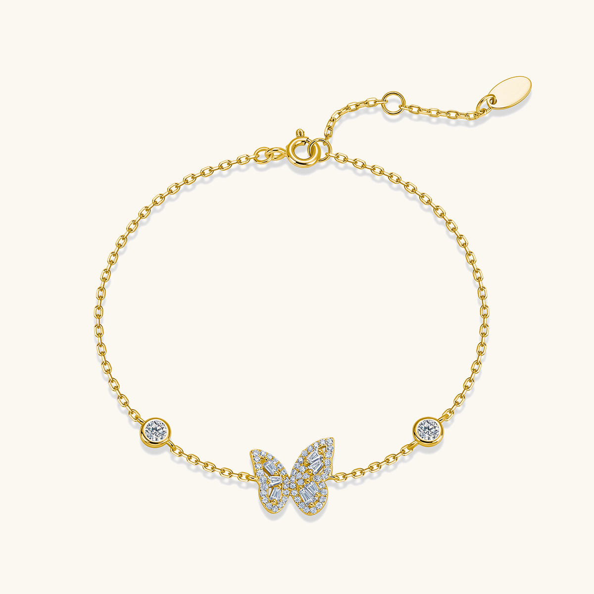 Mixed Cut Moissanite Butterfly Station Bracelet - Gold