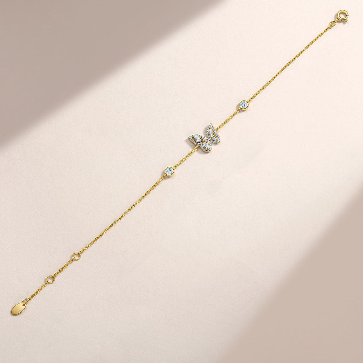 Mixed Cut Moissanite Butterfly Station Bracelet - Gold
