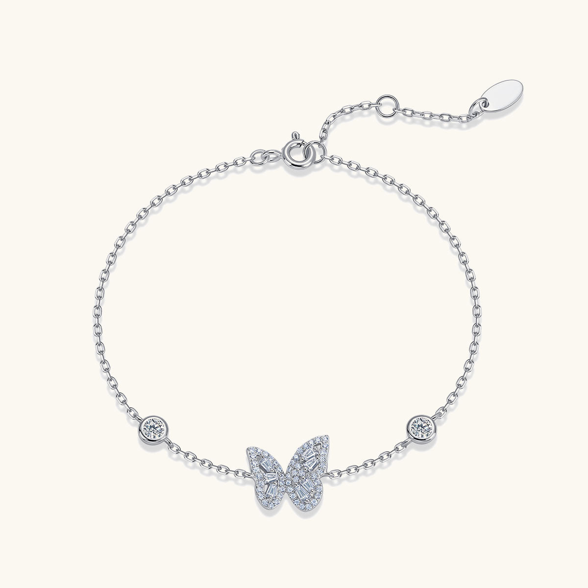Mixed Cut Moissanite Butterfly Station Bracelet - Silver