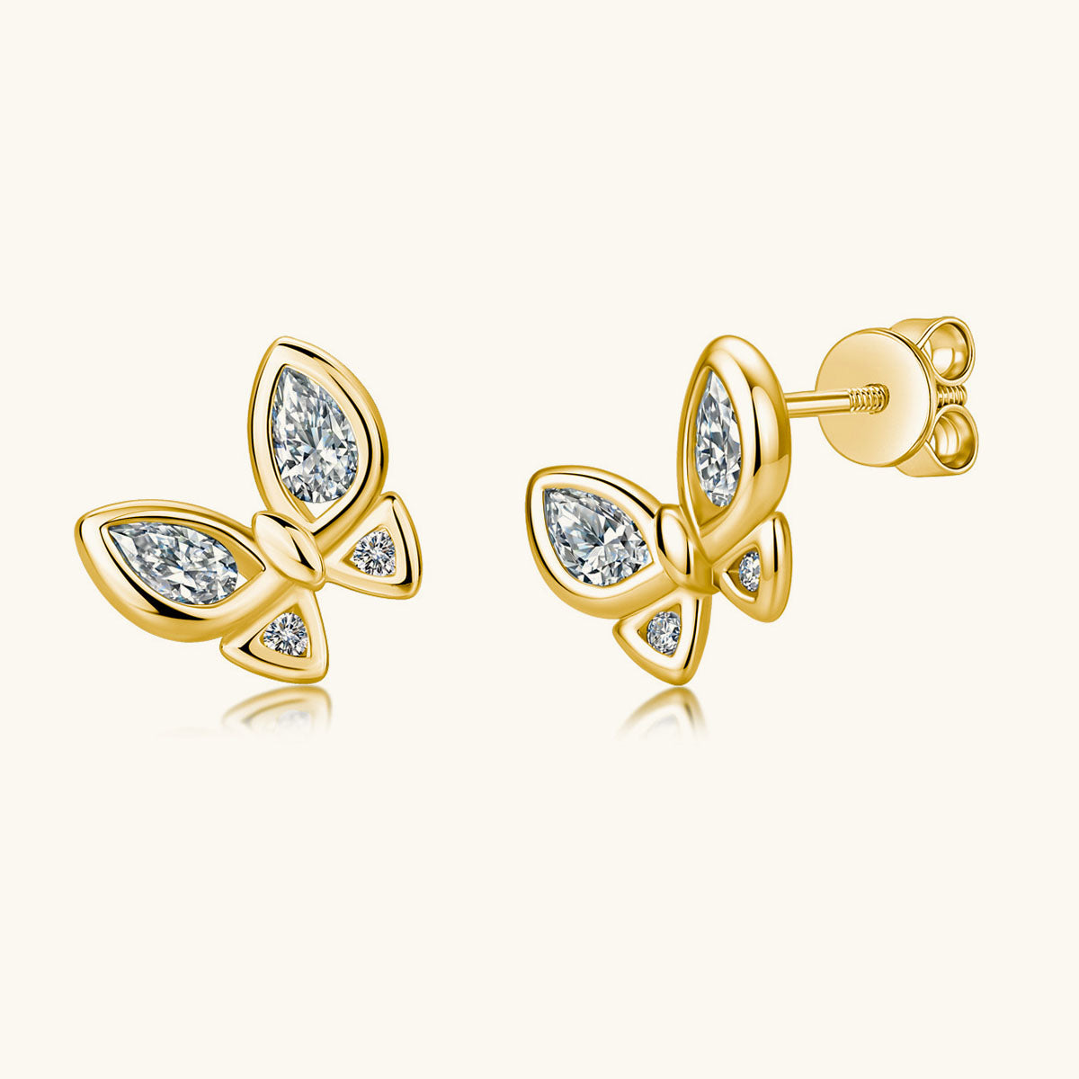 Mixed Cut Moissanite Butterfly Stud Earrings - Gold