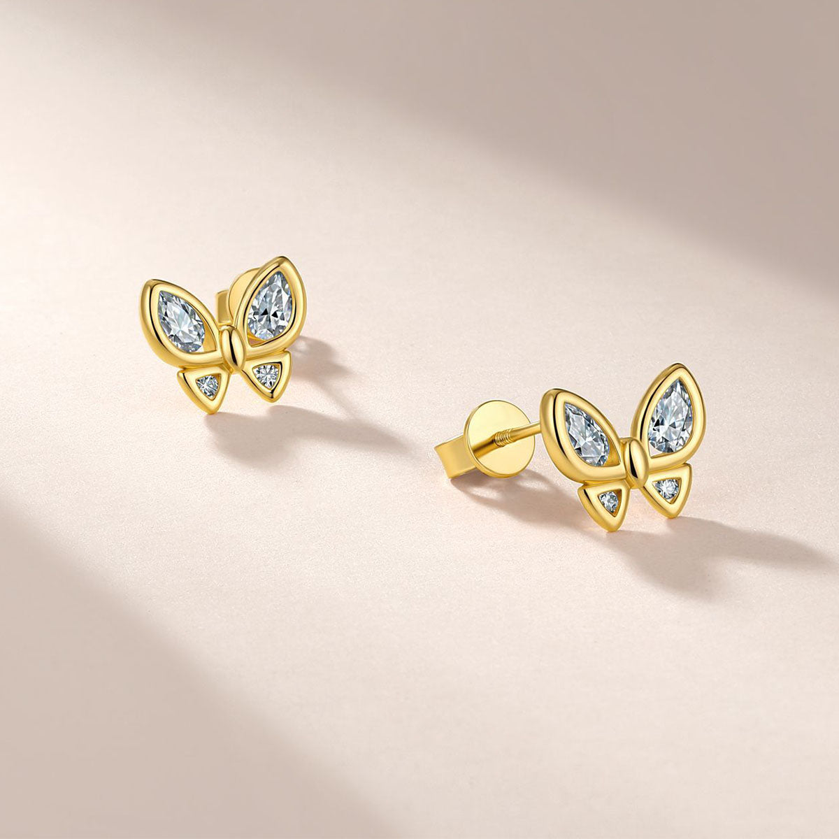 Mixed Cut Moissanite Butterfly Stud Earrings - Gold