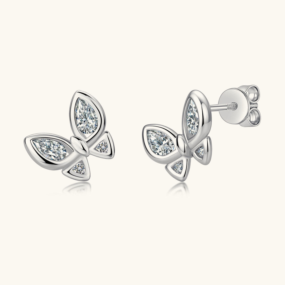 Mixed Cut Moissanite Butterfly Stud Earrings - Silver