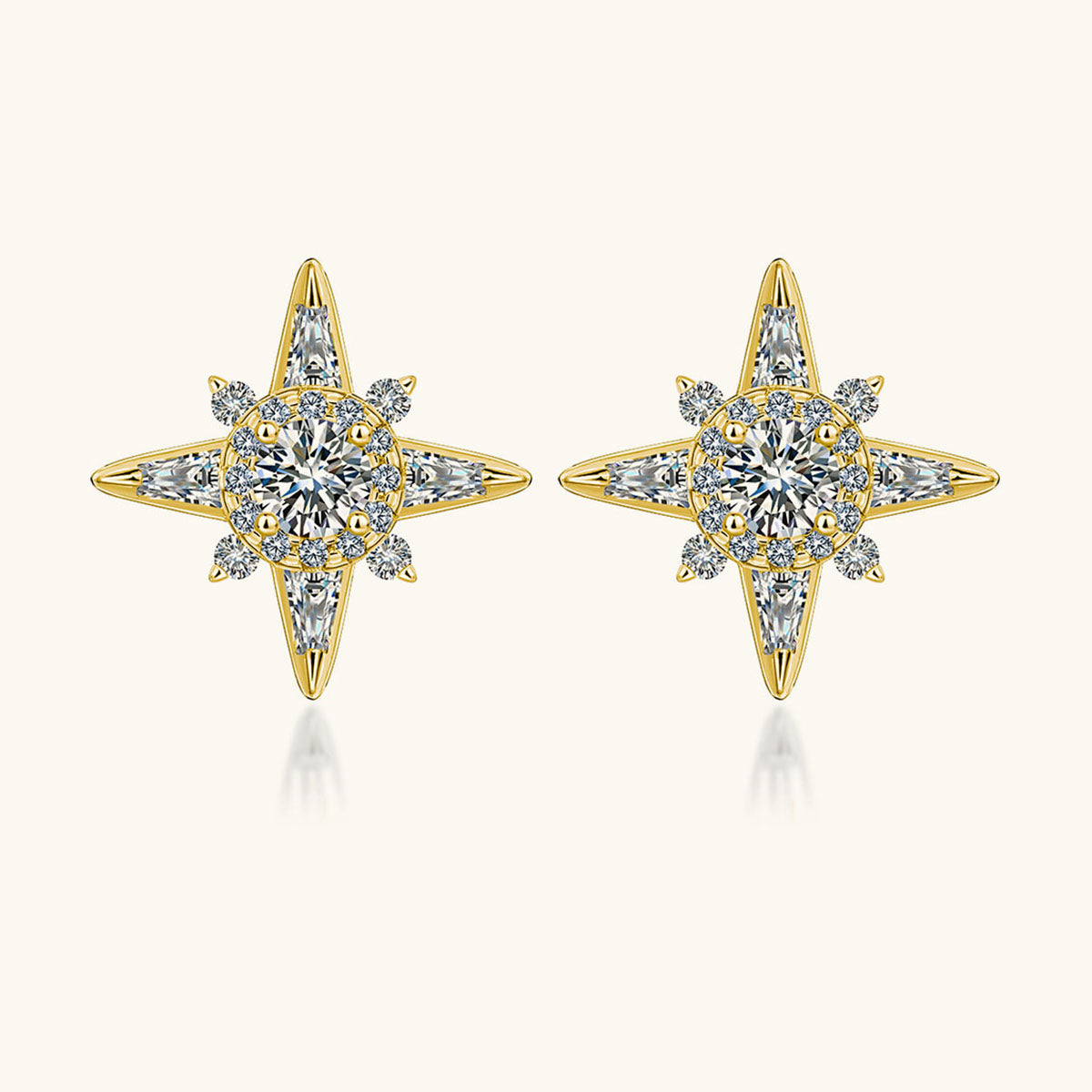 Mixed Cut Moissanite North Star Stud Earrings - Gold