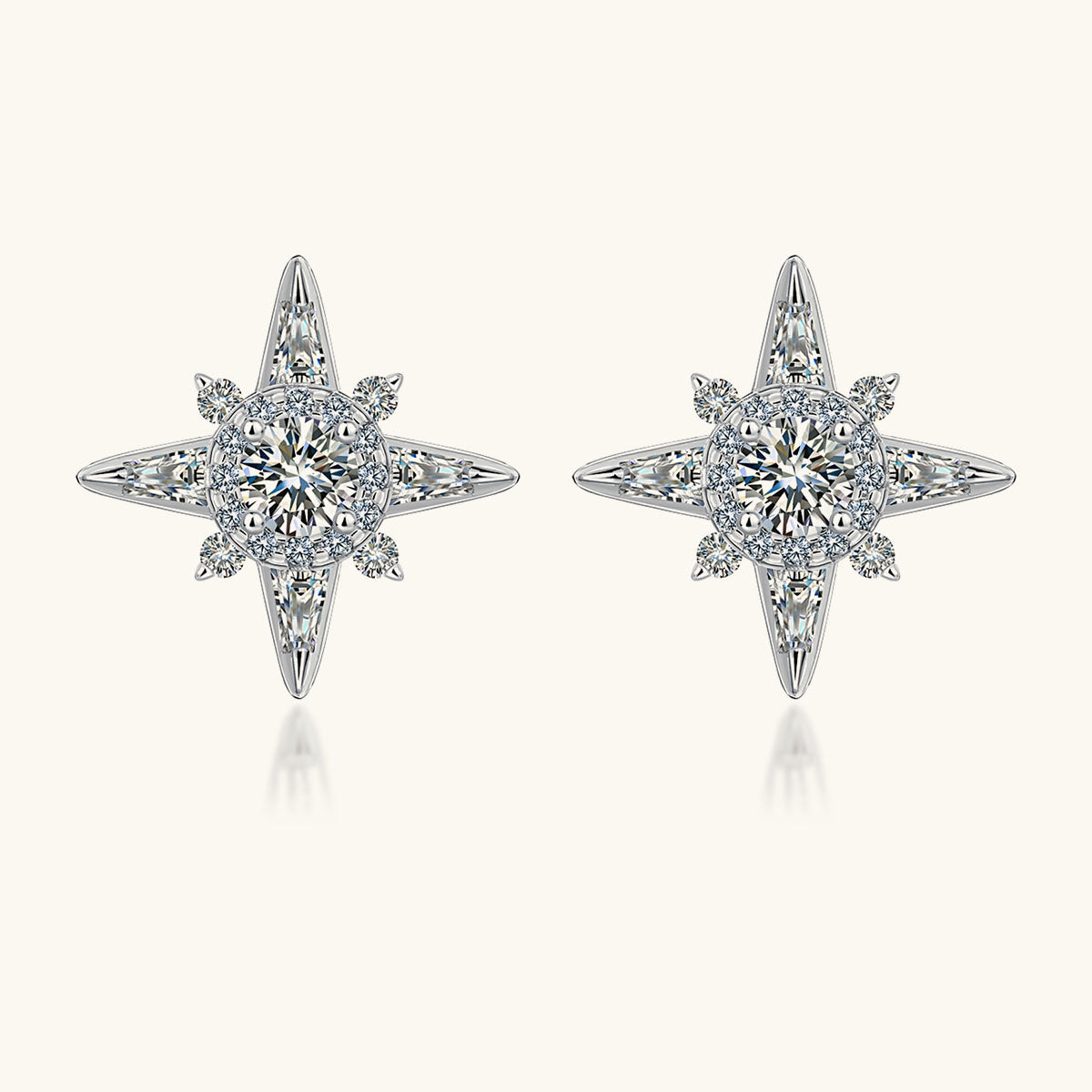 Mixed Cut Moissanite North Star Stud Earrings - Silver