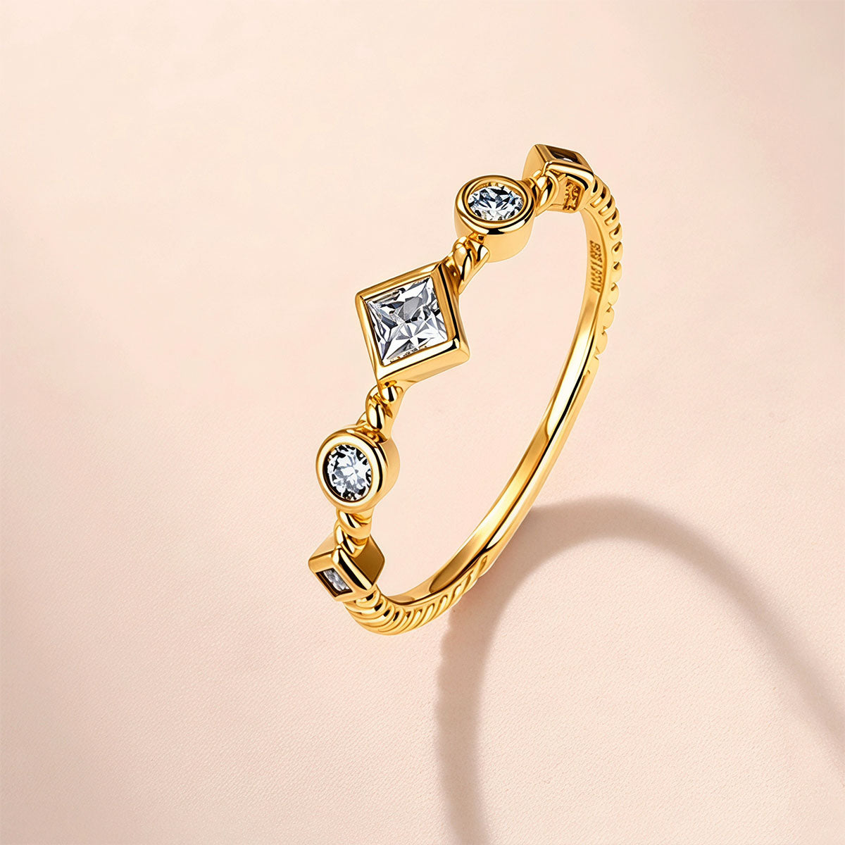 Mixed Cut Moissanite Station Twisted Rope Ring - Gold