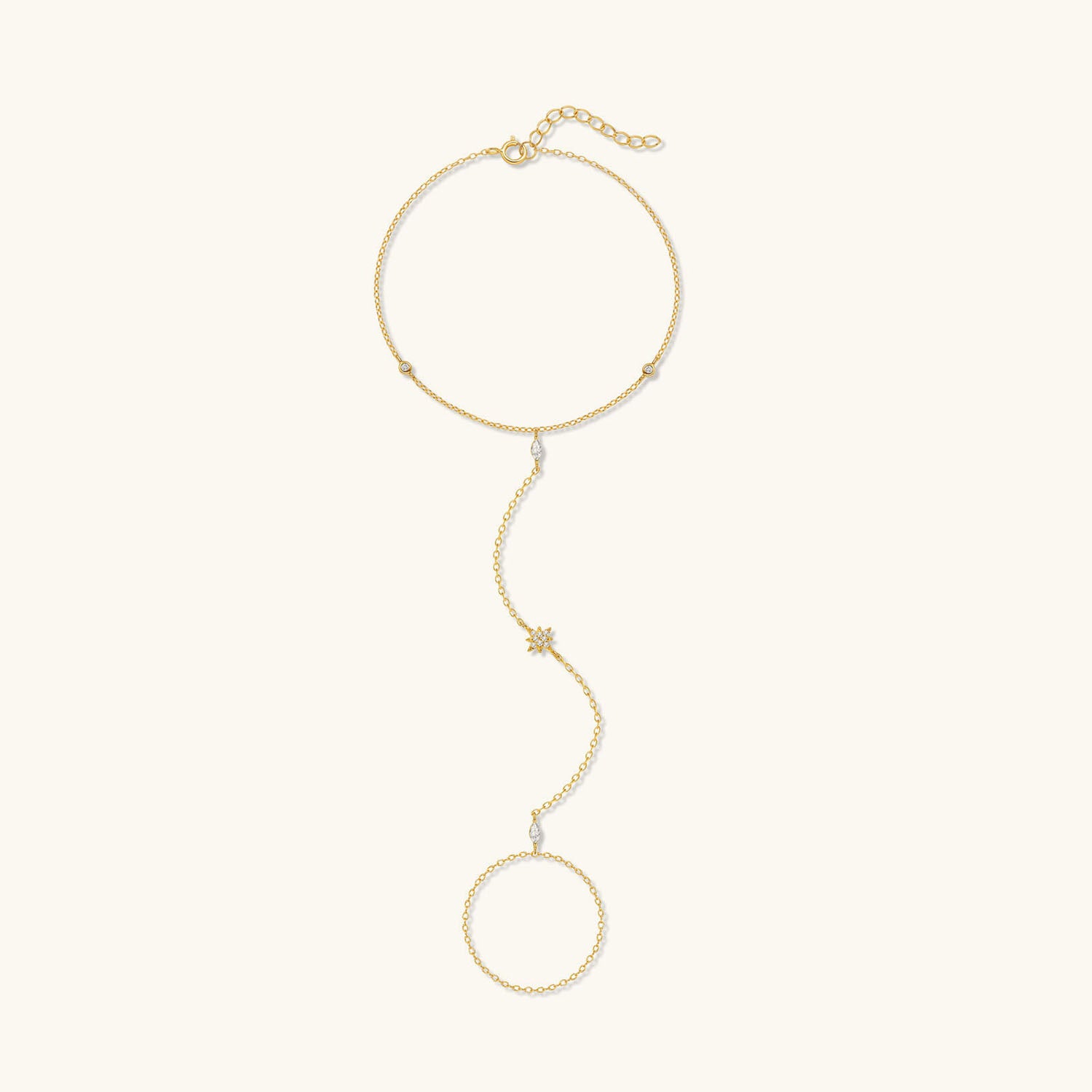 Mixed Cut North Star Hand Chain Bracelet - Gold