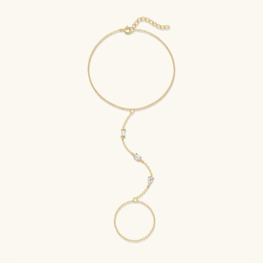 Mixed Three Stone Hand Chain Bracelet - Gold