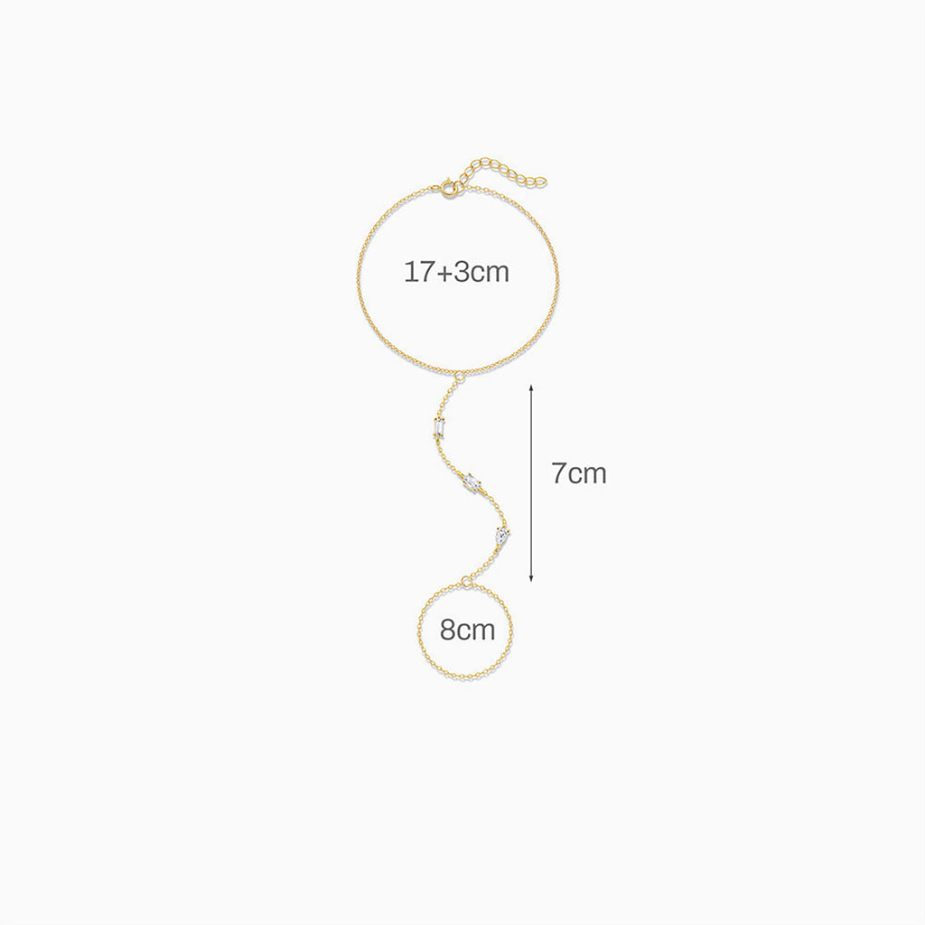 Mixed Three Stone Hand Chain Bracelet - Gold